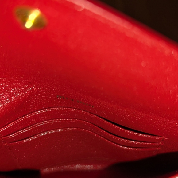 MIU MIU Madras Love Goatskin Wristlet Pouch Orchidea Heart Button Gold Chain VGC - Picture 10 of 10